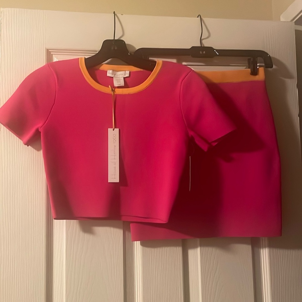 New HOUSE OF HARLOW 1960 x Revolve PINK / Orange Skirt Set Outfit